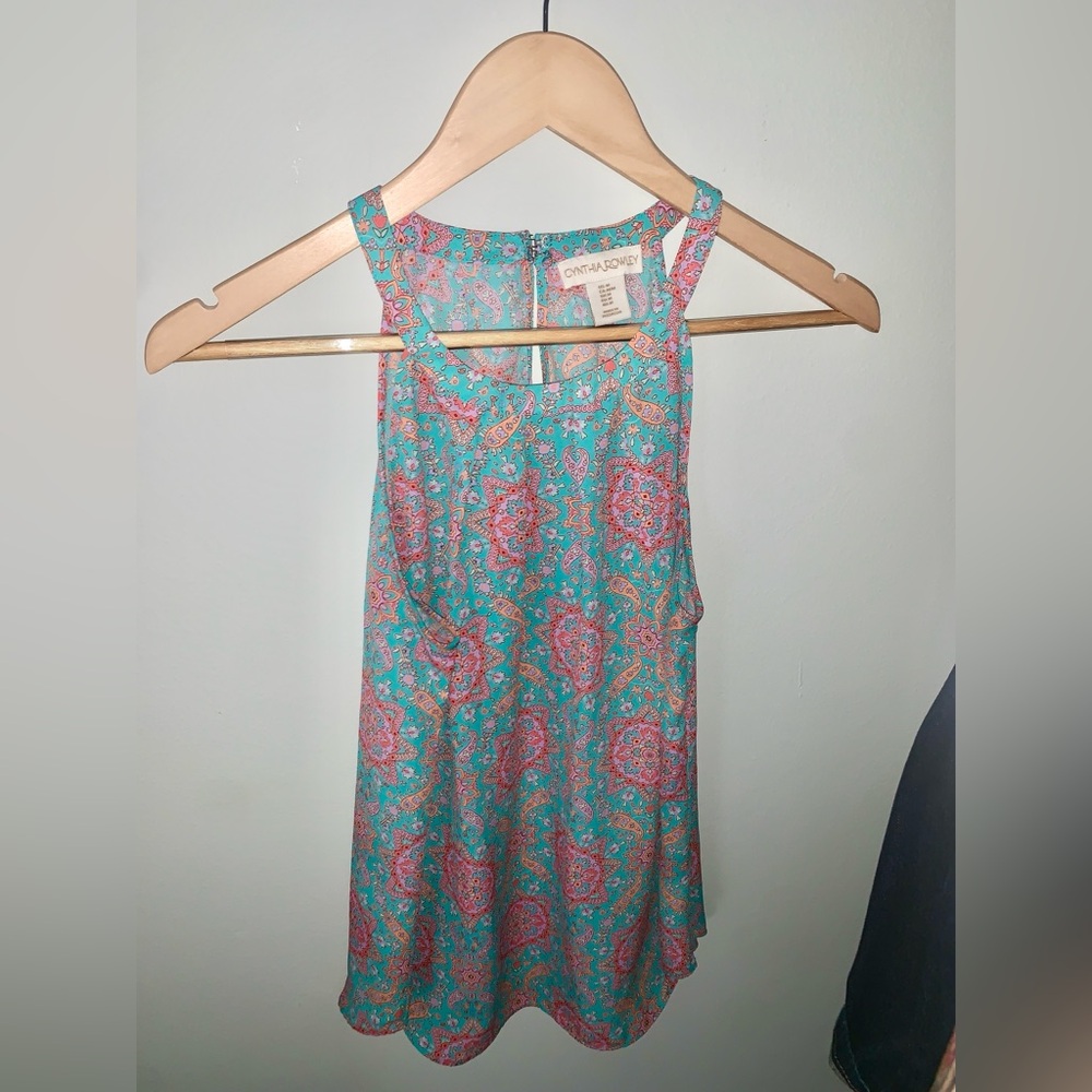 Cynthia Rowley Turquoise and Pink Paisley Tank Top